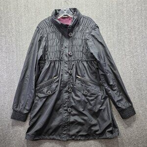 Athleta Jacket Womens XL Black Long Smocked Waist Zip Pockets Coat 818619